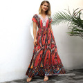 Summer Loose Dresses Sexy Woman v-neck Flower Printed maxi Beach Dress Supplier